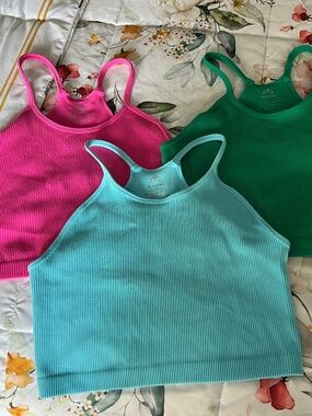 3 colorful lightweight cropped Ribbed Tank Tops with Racerbacks